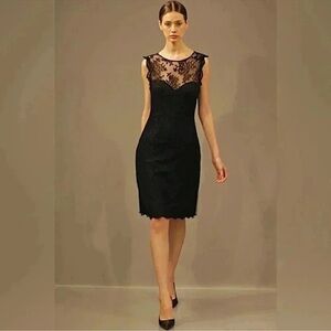 Monique Lhuillier Black Floral Lace Mini Dress